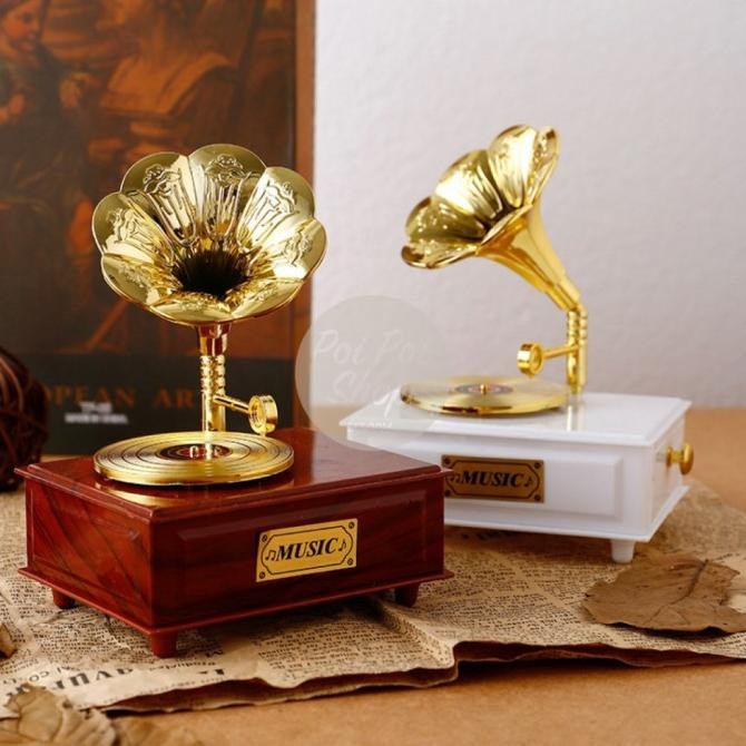 ```````] Kotak Musik Love Phonograph Flat Premium Gramophone Laci Retro Kado Unik Antik Nostalgia Mu
