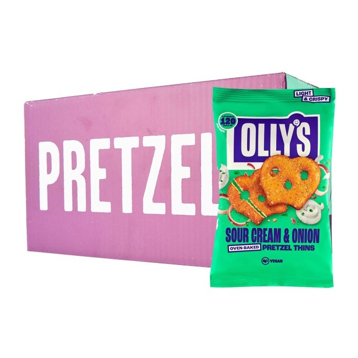 Olly's Pretzels S Sour Cream & Onion Pretzel Thins 140G - Vegan (7 Packs Per Box)