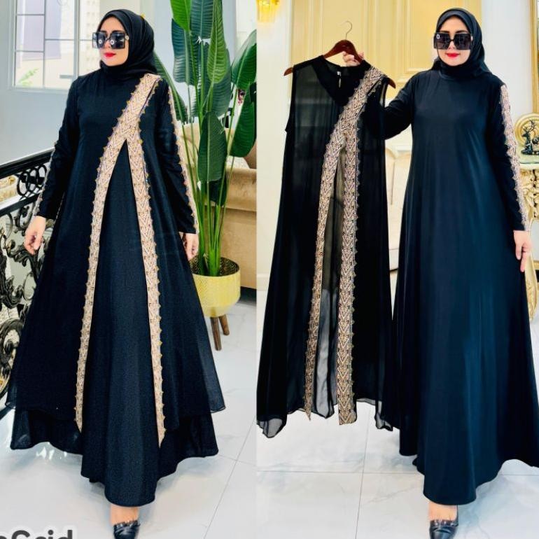 MUSLIM - GAMIS ABAYA TURKEY ROMPI LEPAS OUTER BORDIR ZIVANNA FULL HITAM TERLARIS