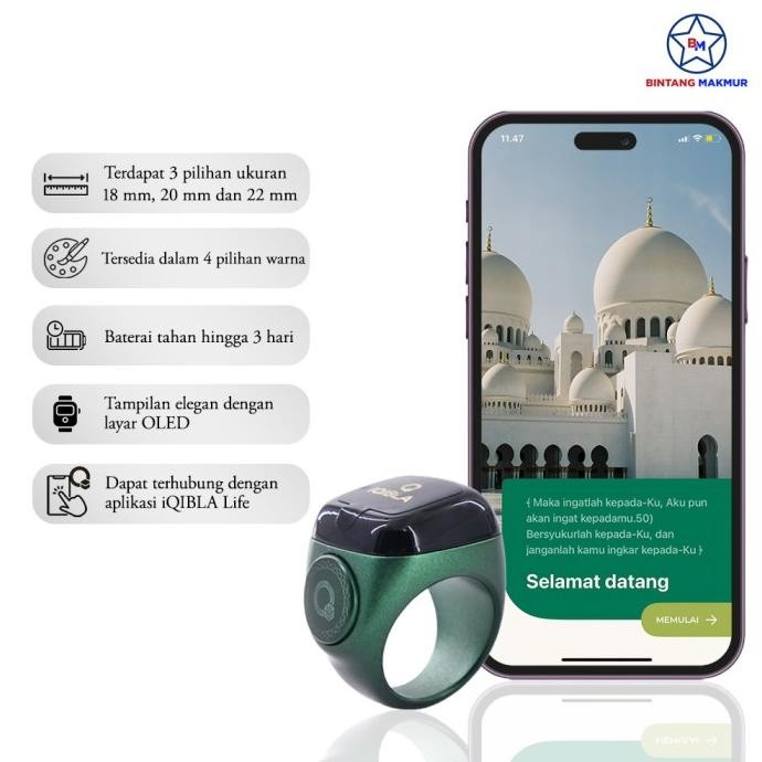 Tasbih Digital Zikir IQibla Lite Smart Cincin Tasbih Oled Display Original Terlaris
