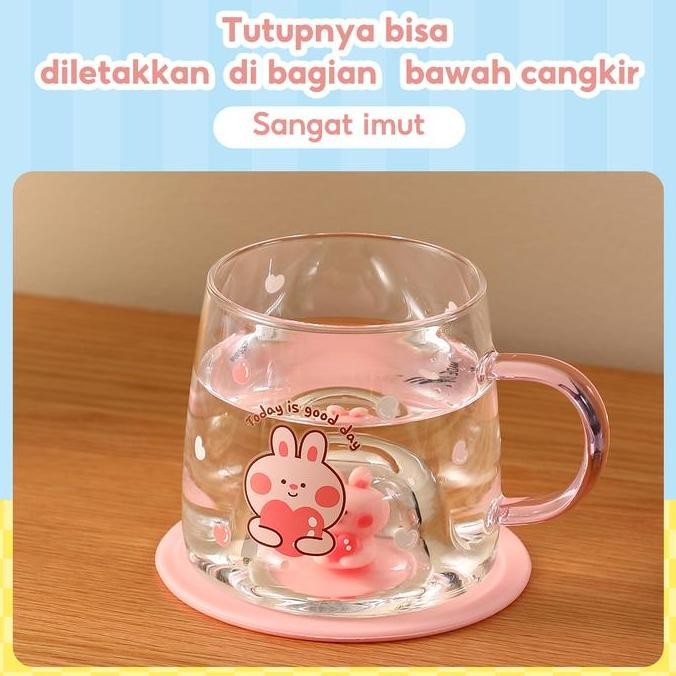 MINISO CANGKIR KACA GELAS KACA LUCU CUP GELAS KOPI MUG LUCU COUPLE CANTIK MINUM KACA 300ML DENGAN TU