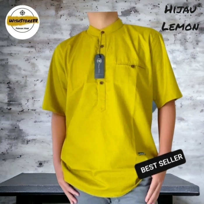 BEST KEMEJA KOKO KEMKO LENGAN PENDEK - KEMEJA KOKO PRIA WARNA LEMON