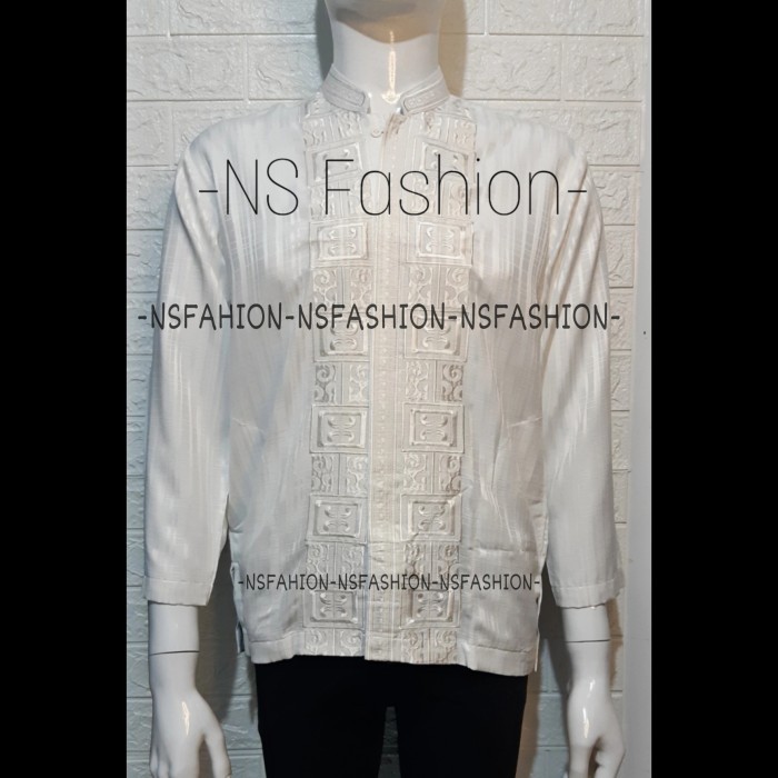 BAJU KOKO MUSLIM SIZE M L XL LENGAN PANJANG SEMI SUTRA PUTIH BARIQ