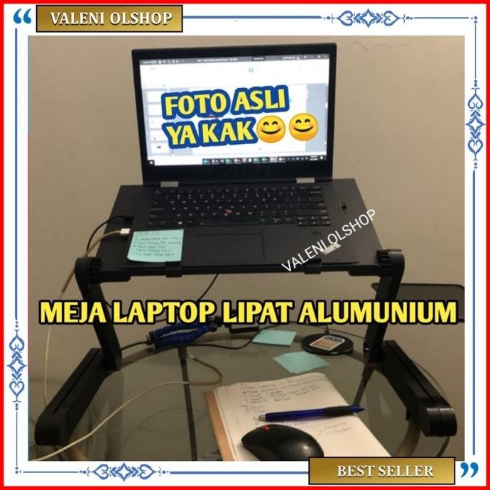 MEJA LAPTOP PORTABLE DENGAN KIPAS BESAR MEJA LIPAT LAPTOP ALUMUNIUM