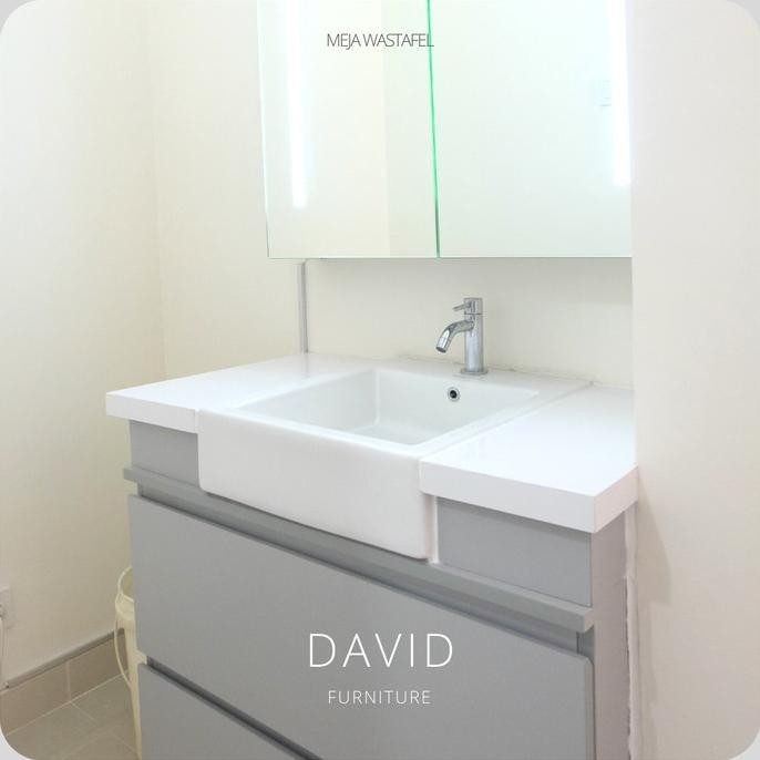 meja wastafel hpl dengan kabinet wastafel cermin led