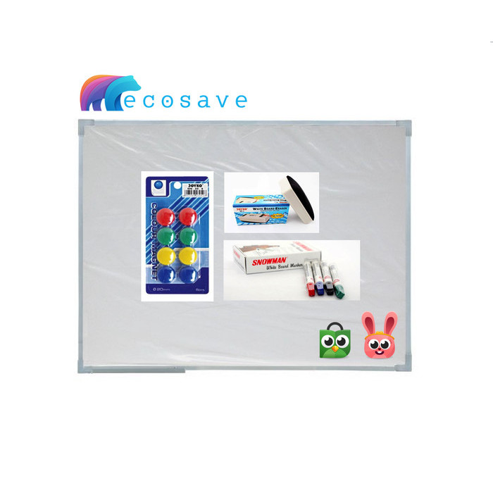 

PAKET Whiteboard Magnetic 90x120 + Spidol, Penghapus, Magnet + Ongkir