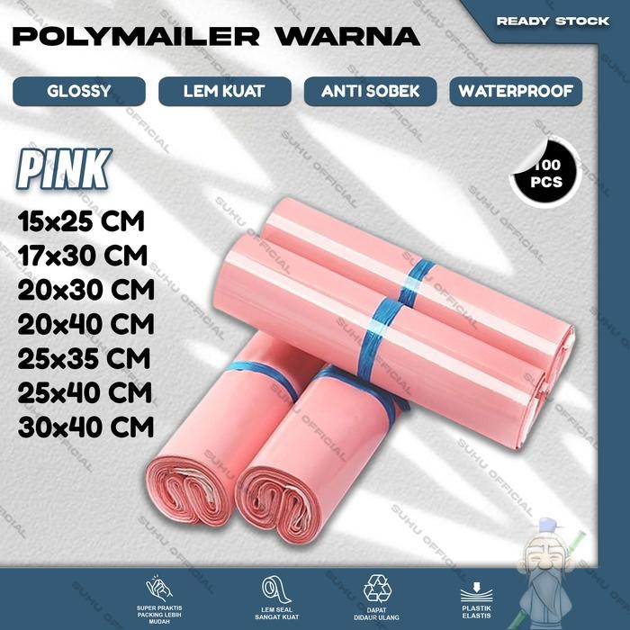 

Plastik Packing Baju Kantong Polymailer Olshop Perekat Isi 100 Lembar Glossy Grade A & B Warna Pink