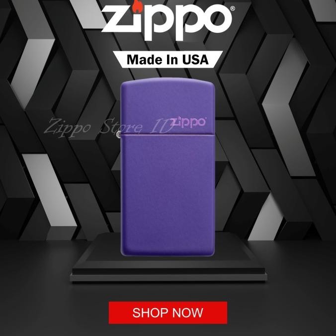 Baru Korek Zippo Original Slim Purple Matte Zippo Logo 1637ZL Garansi Resmi