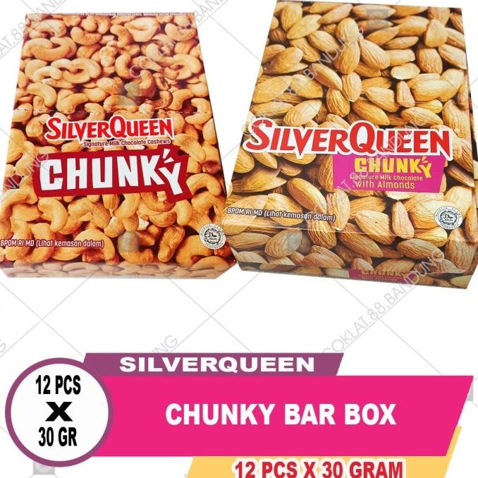 SilverQueen Chunky Bar 30 gr Almond 1 Box 12 pcs, Chungky Bar 30 gram Berkualitas