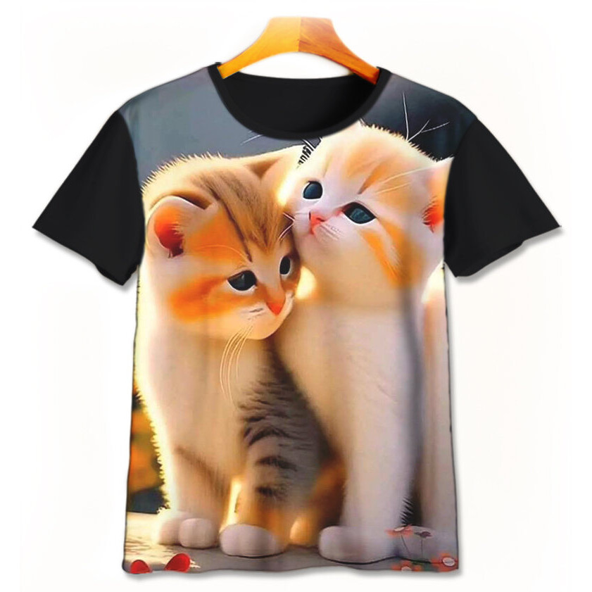 Baju Kaos Anak 3D Kartun Gambar Kucing Lucu - Cute Kitten v2 Pakaian Anak Laki-Laki Perempuan Usia 1