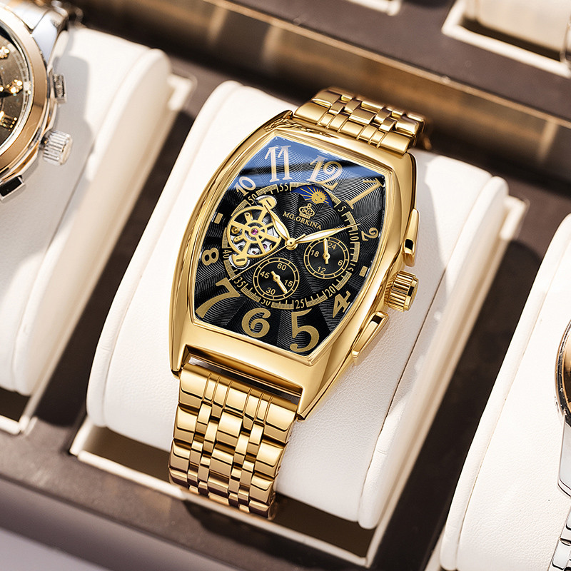 ORKINA Luxury Top Brand Automatic Watches Golden Blue Tonneau Men Mechanical Wrist Watches Stainless