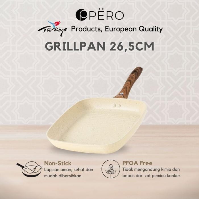 [Exclusive Koko Panci] Pero Biogranite Grill Pan 26.5cm Nonstick / Wajan Panggang Serbaguna Anti