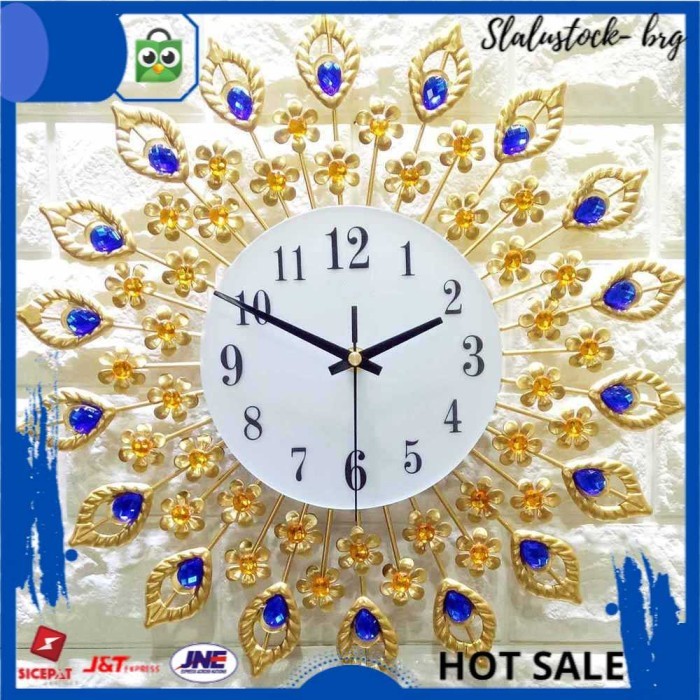 Jam Dinding Besar Unik Bulu Merak Quartz Clock Model Eropa