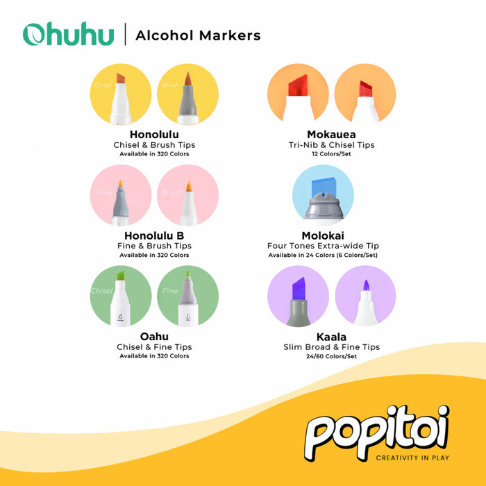 

OHUHU Honolulu 216 Color Dual Tip Brush Fine Chisel Alcohol Art Marker