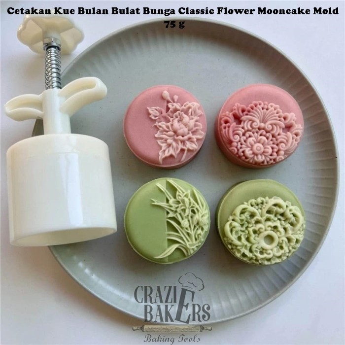 

TERLARIS CETAKAN KUE BULAN BULAT BUNGA CLASSIC FLOWER MOONCAKE MOLD 75 G