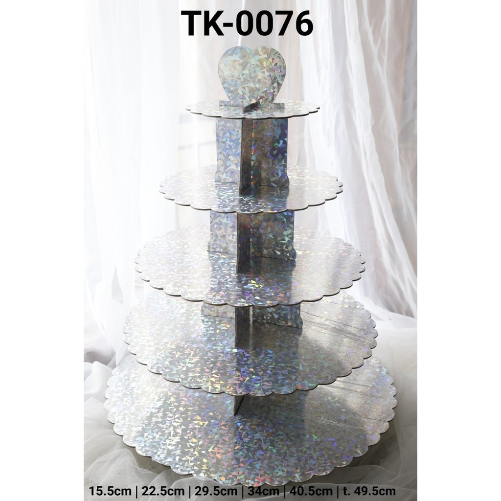 

BEST SELLER TK-0076 CAKE CUPCAKE STAND 5 TINGKAT SILVER PERAK HOLOGRAM