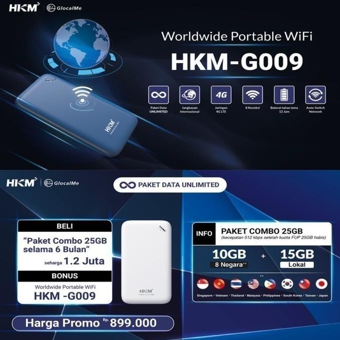 Murah Modem Wifi Hkm G009 Worldwide Portable Wifi Unlimited - Garansi Resmi