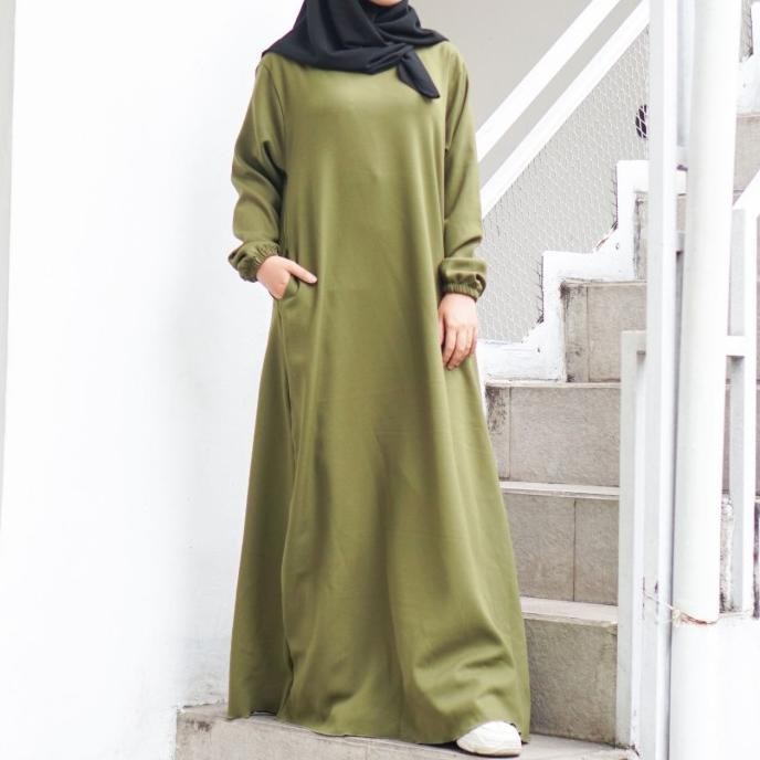 aliva dress gamis wanita hijab azzahra warna Sage green Kualitas Terbaik