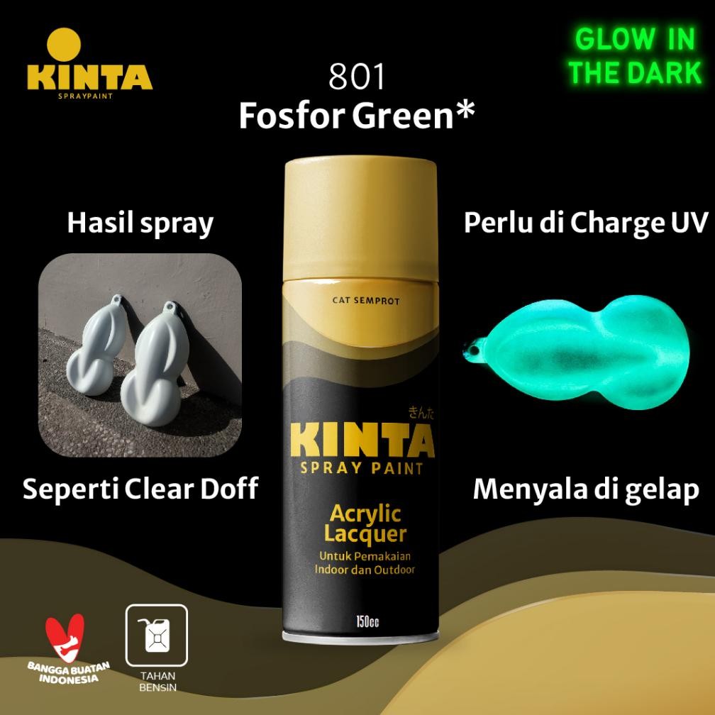 Terbaik (FOSFOR) 801 FOSFOR GREEN* - KINTA Cat GLOW IN THE DARK semprot / Pilox / Spray paint 150cc