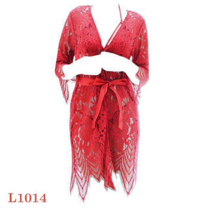 L1014 Baju Tidur Haram Sexy Robe Kimono Lengan Panjang Bra Set Halter