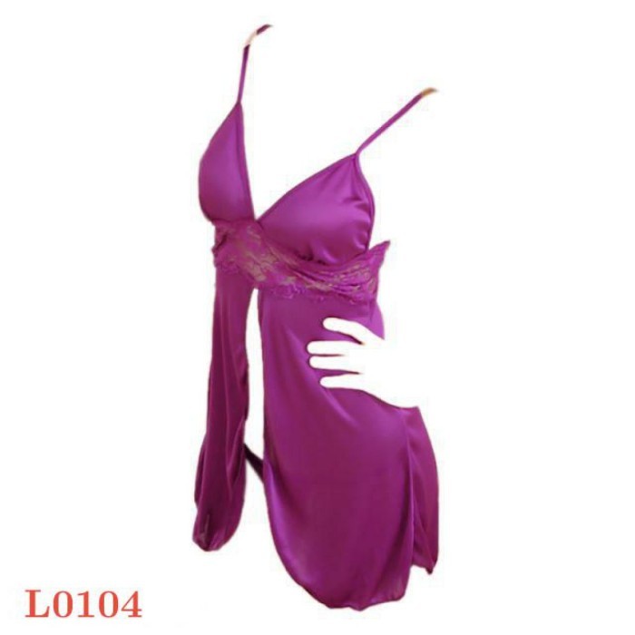 L0104 Baju Tidur Haram Sexy Babydoll Mini Dress Polos Satin Ungu Hot