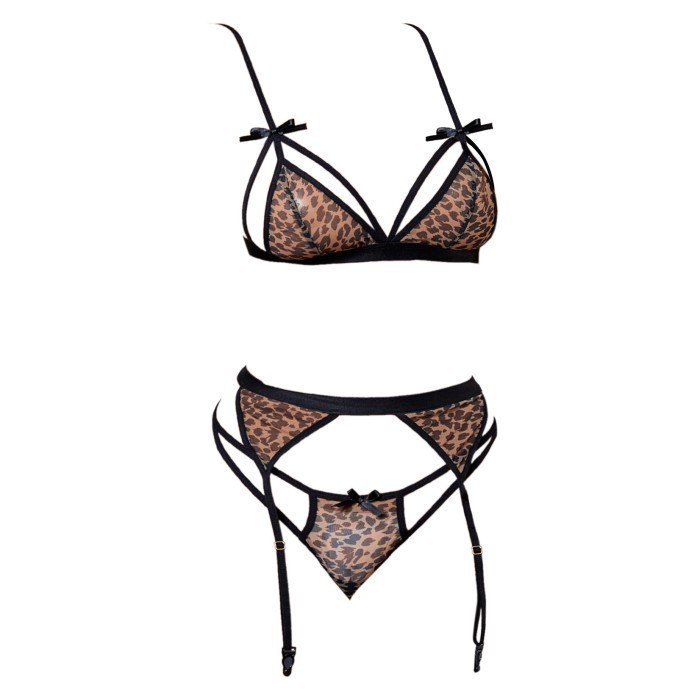 B352 Pakaian Dalam Bra Set Bralette Sexy Hot Bh Cd Garter Belt Leopard Macan Tutul Seksi