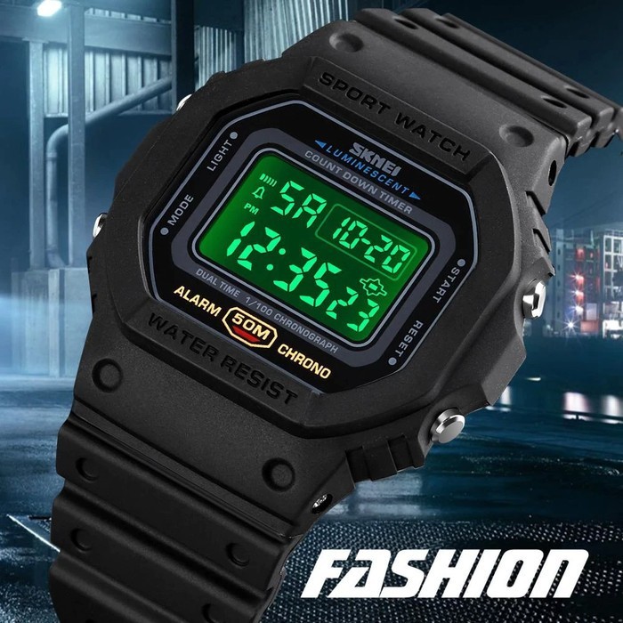 Jam Tangan Pria Digital Sport Kotak Original Skmei 1628 Anti Air Hitam