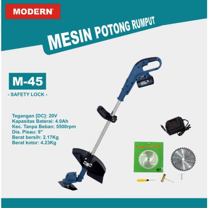 Mesin Potong Rumput Baterai Modern M45 20 Volt