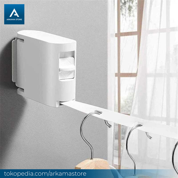 jemuran baju lipat tempel dinding praktis gantungan baju tali gulung