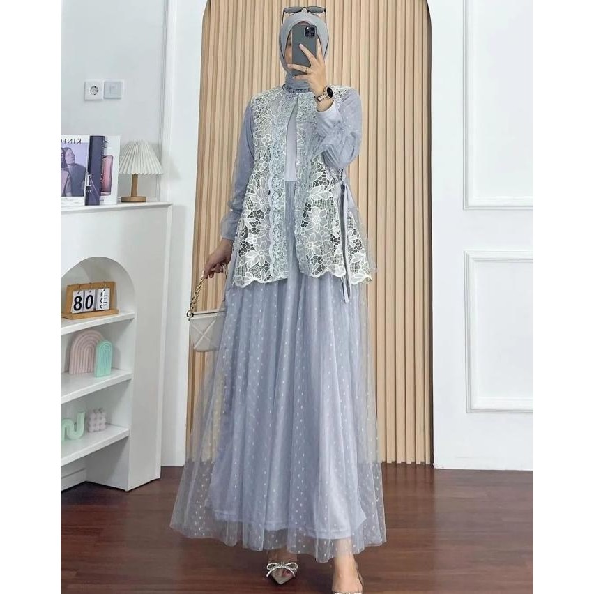 Gamis Wanita Velvet Tile Brokat Azurra Dress Kondangan Model Terbaru