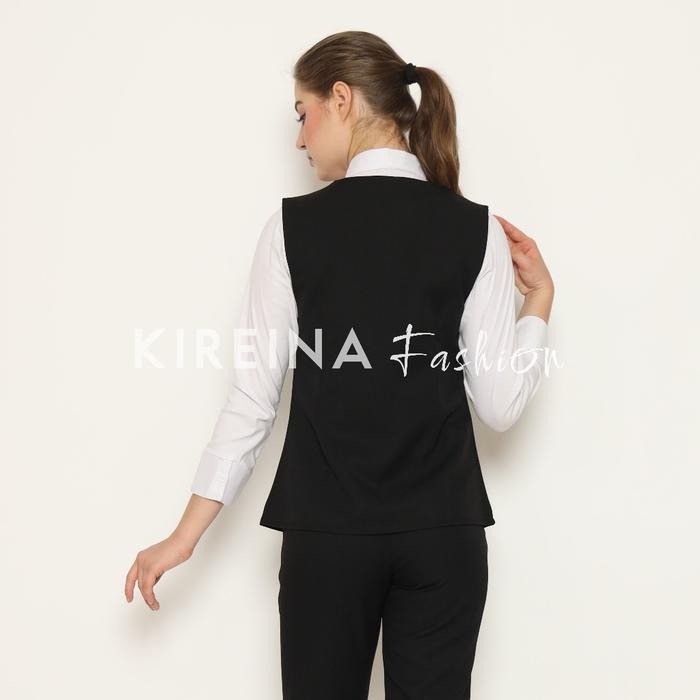 Rompi Kerja Wanita Vest Wanita Formal Rompi Kerja Tanpa Lengan Panjang Hitam