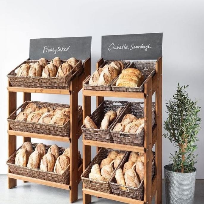 Murah Rak Roti Kayu /Rak Kue /Rak Supermarket 60X30X120