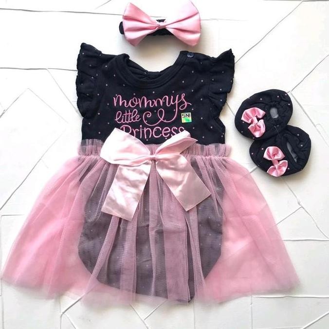 Promo Baju Bayi Perempuan 0-6 Bulan setelan jumper rok pita bunga bandana sepatu lucu fashion anak c