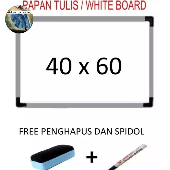 

Papan Tulis/Whiteboard Mini Uk 40cm x 60cm Free Spidol+Penghapus