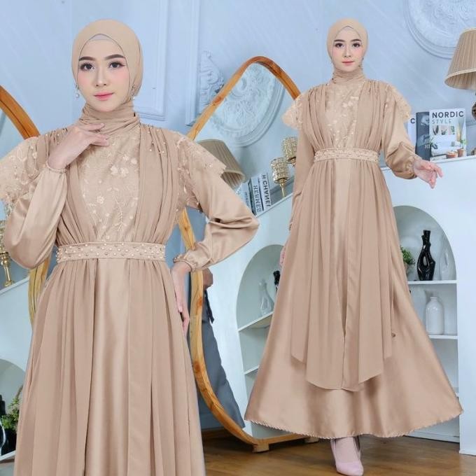 Gamis Biru Muda Wanita Premium Remaja Bahan Babydoll Tile Mutiara Jenna Best Seller