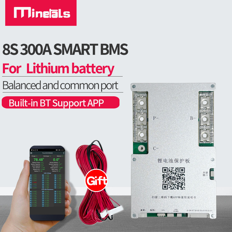 VANE BMS 4S 5S 6S 7S 8S 300A Smart BMS 2A Active Balance Built-in BT APP Android IOS Parallel Connec