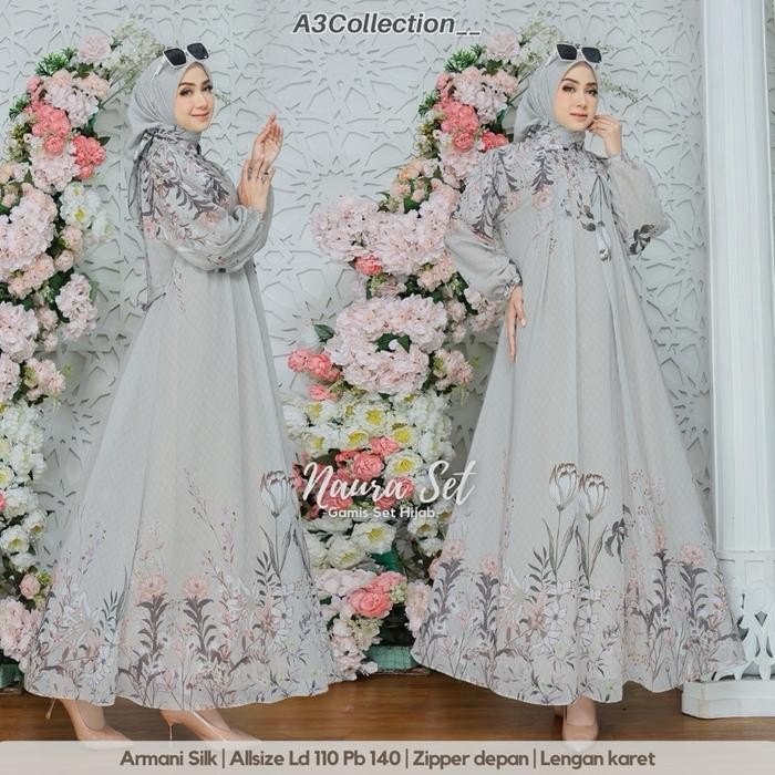 Gamis Set Hijab Naura Set Armany Silk R