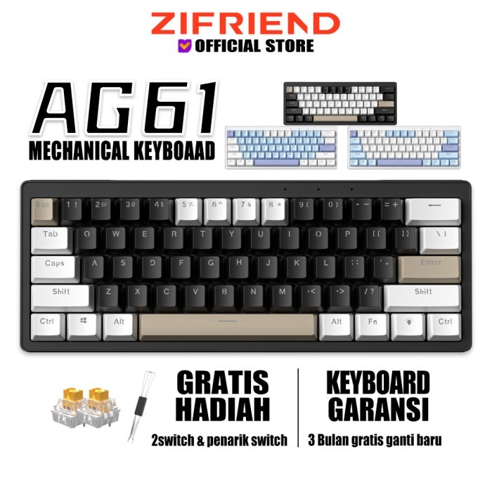 ZIFRIEND AG61 Mechanical Gaming Keyboard Hot Swap RGB Backlit Type-c Wired Mute Keyboard