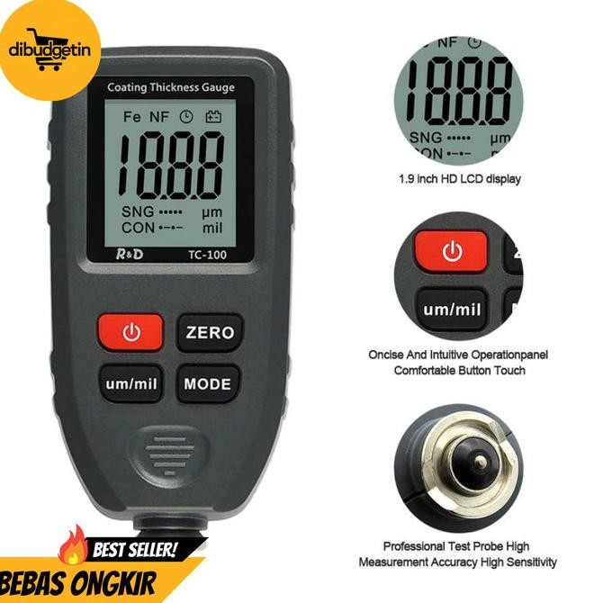 Paint Thickness Gauge Alat Ukur Ketebalan Cat Coating Digital - TC100 TC-100