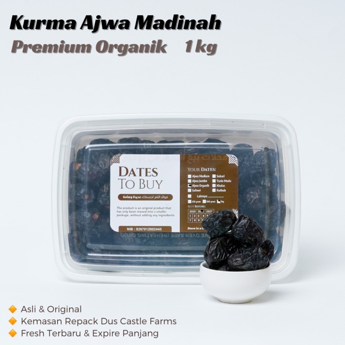 

KURMA AJWA ORGANIK 1KG Repack Premium Korma Nabi Almadinah Grade A azw