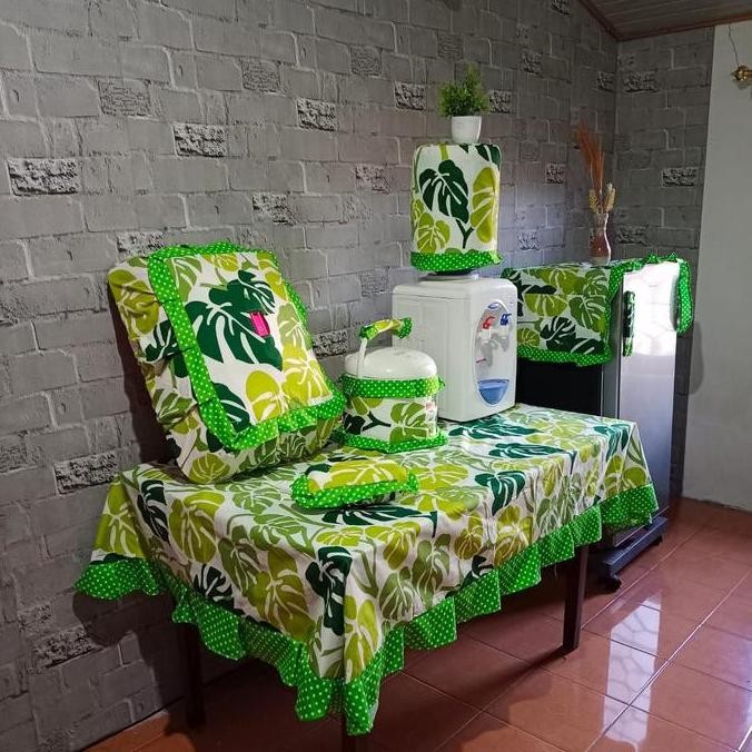 Cod Paket Kitchen Set 8 Pcs Taplak Meja Makan Sarung Cover Galon Kulkas Magicom Mejikom Tudung Saji 