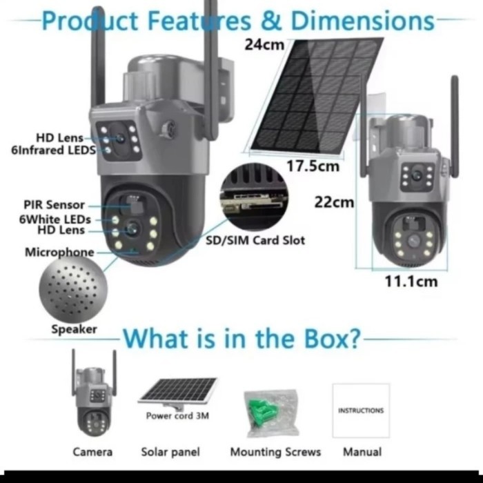 CCTV Sim card 4G Solar Tenaga Surya Camera dengan Panel Surya 1080P