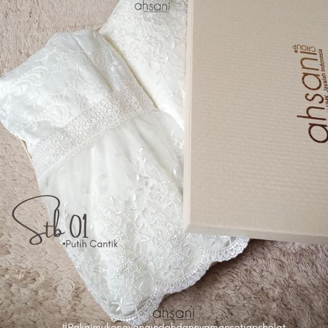 Diskon Mukena Ahsani Stb01 Rukuh Dewasa Putih Sutra Bordir Ori Renda Mewah