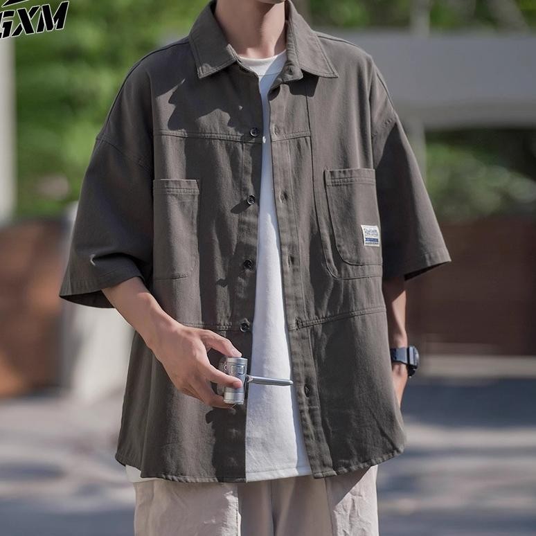 er-23 Kemeja pria Lengan Pendek oversize hijau kemeja hitam style Kemeja Polos Lengan Pendek t shirt