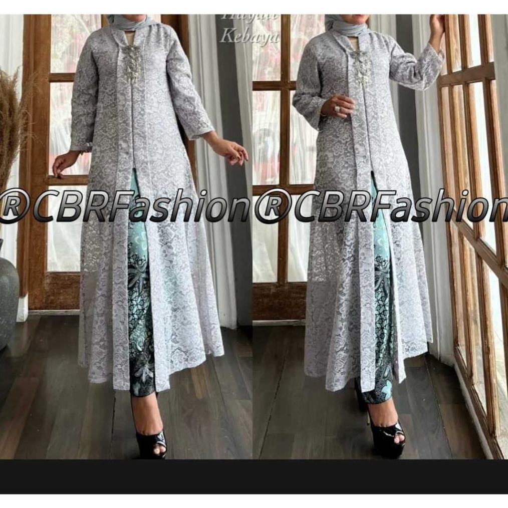 CR - Setelan Kebaya Modern Long Tunik Model FLoy//Kebaya Brokat Busui Resleting Depan TERLARIS