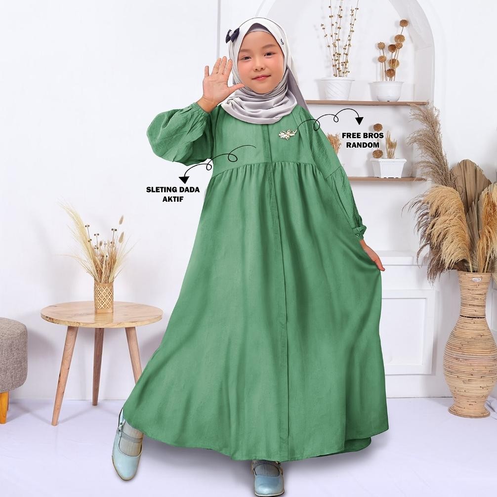 HK Baju Gamis Zea Isvara Anak Perempuan Polo Linen Bisa Couple Ibu Dan Anak Muslim Dress Cewek Remaj
