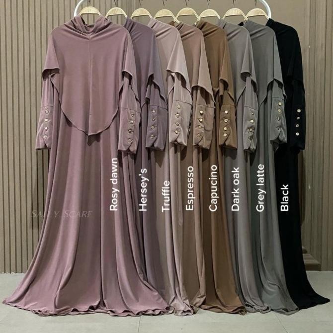 Best Item, Sally_Scarf - Yura Abaya Set Basic,Gamis Plain Umrah Daily Jersey Korea Muslim Wanita Mus