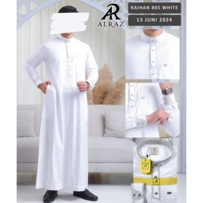 Terbaru, Baju Gamis Muslim Pria Jubah Khusus Putih Alraz Model Raihan