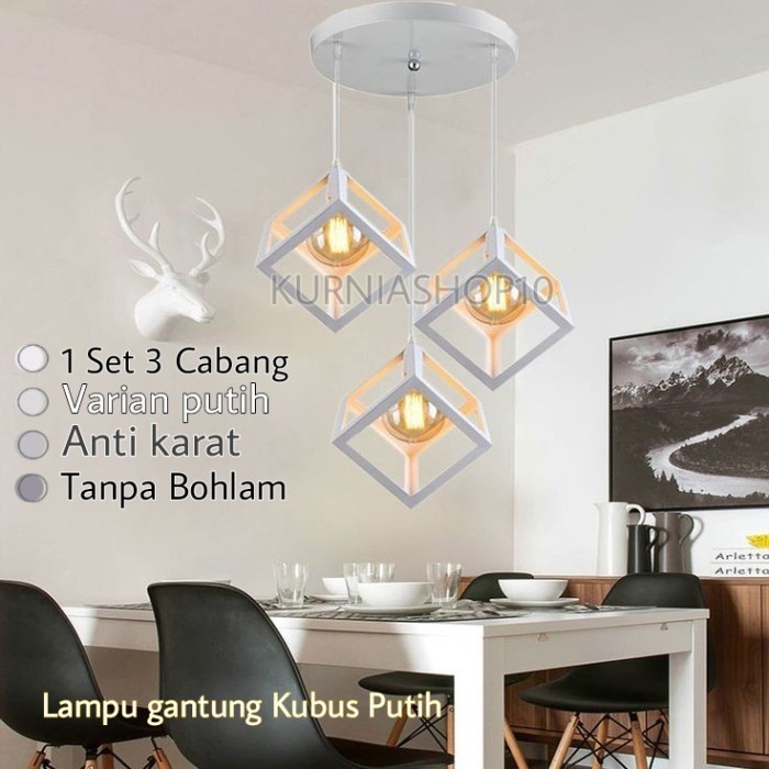 Lampu Gantung plafon Minimalis Ruang Tamu indoor Cafe 3 in 1 PUTIH
