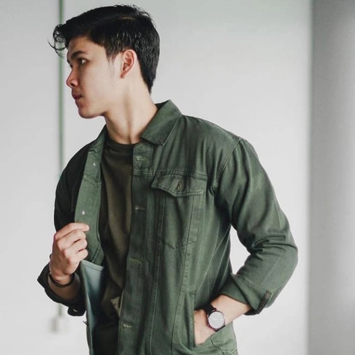 Jaket Jeans Pria Hijau Army
